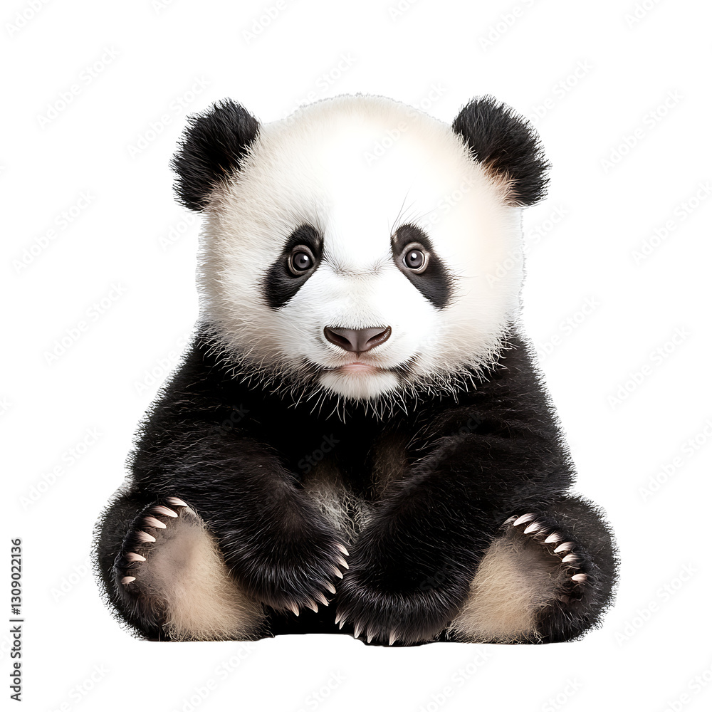 Fototapeta premium Giant panda sitting, isolated on transparent background.