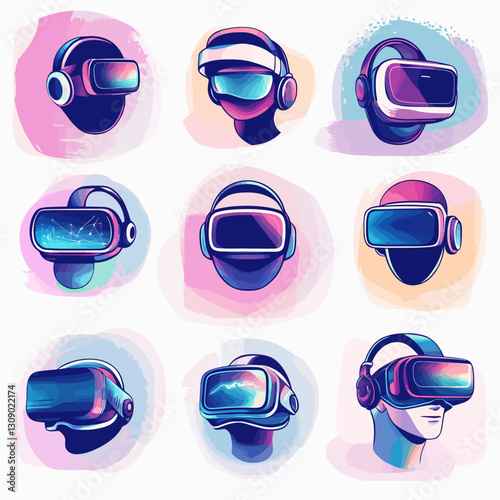 VR Headset Illustrations: Colorful Abstract Technology Concept