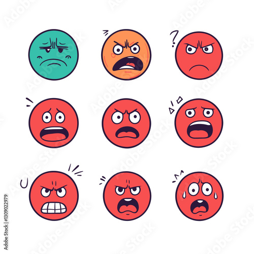 Emotional Faces Expressing Anger, Rage, Frustration, and Displeasure