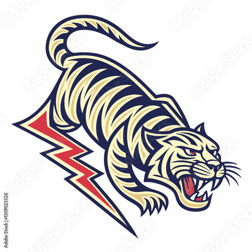 Vector tattoo design of a predatory tiger with a lizard-like appearance, creeping in a unique style