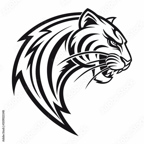 Vector tattoo design of a predatory tiger with a lizard-like appearance, creeping in a unique style
