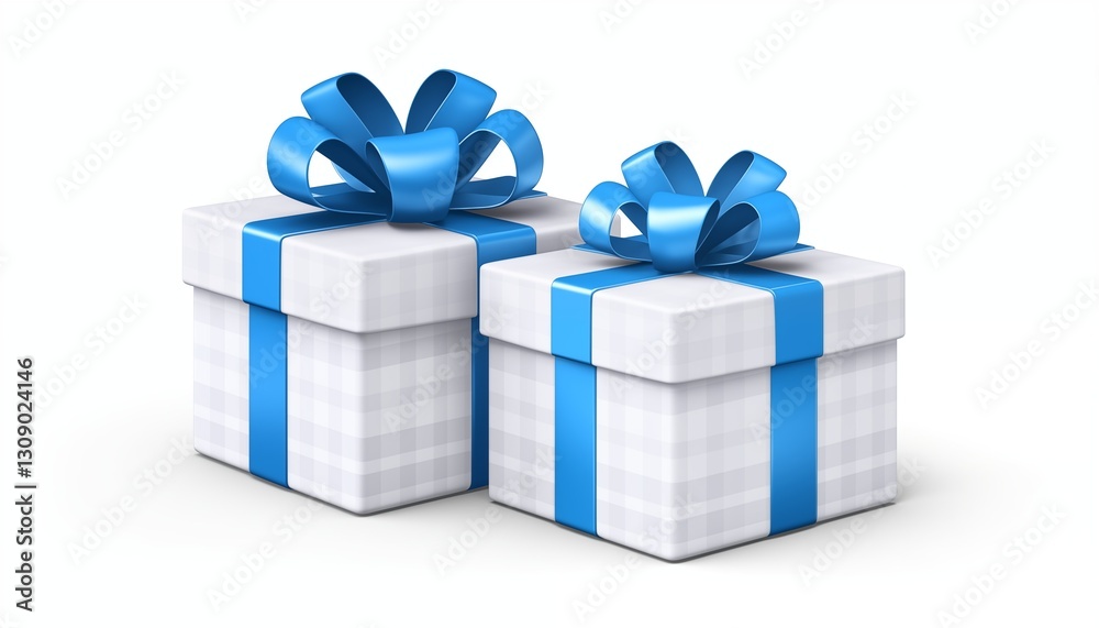 Obraz premium white check pattern gift box with blue ribbon