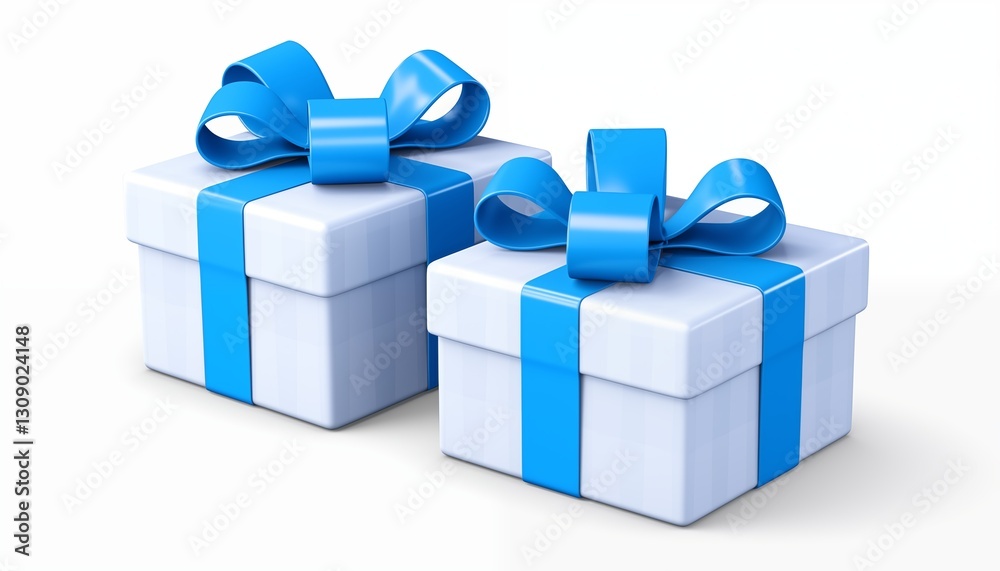 Obraz premium white check pattern gift box with blue ribbon