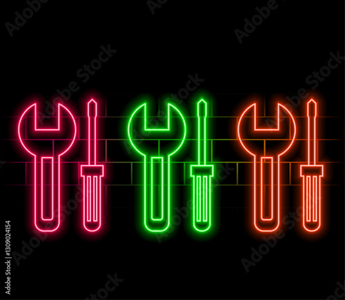 garage tool, repair yellow neon icon .Transparent background. Yellow neon vector icon