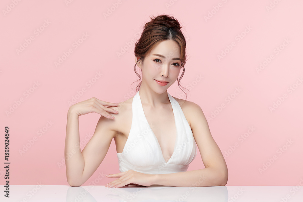 Beautiful young asian woman with clean fresh skin on pink background, Face care, Facial treatment, Cosmetology, beauty and spa, Asian women portrait. Beautiful young asian woman with clean fresh skin on pink background, Face care, Facial treatment, Cosmetology, beauty and spa, Asian women portrait.