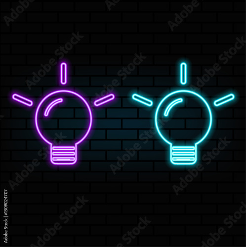 Light bulb neon sign. Idea concept design. Night bright neon sign, colorful billboard, light banner. Vector illustration in neon style..blue color.