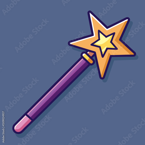 Purple magic wand vector with yellow star, A vector image of a purple magic wand with a yellow star at the top, symbolizing magic and fantasy.
