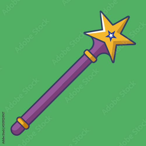 Purple magic wand vector with yellow star, A vector image of a purple magic wand with a yellow star and sparkling details, symbolizing magic and fantasy.

