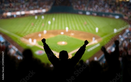 Excited Fans Cheering During a Competitive Baseball Game Under Stadium Lights