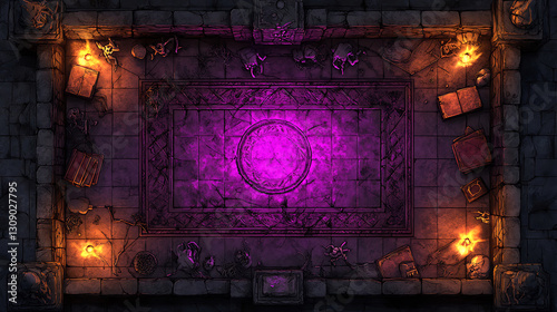 Dark Fantasy Battlemap: Purple Glowing Rune Circle in Stone Ruins
