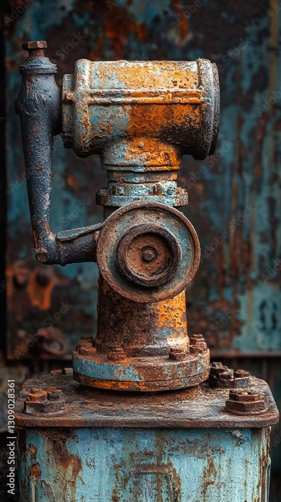 Rusty industrial valve, factory, detail, grunge, texture, background Rusty industrial valve, factory, detail, grunge, texture, background