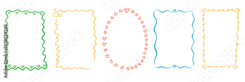 Vintage ink frames with wavy lines, bows and ribbons. Hand drawn minimalist coquette vector borders. Sketch art line. Modern whimsical frames for wedding invitations, birthday card, invitations