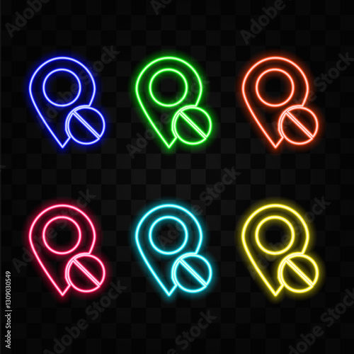 Maps pin in neon light effect. Location. Vector illustration design