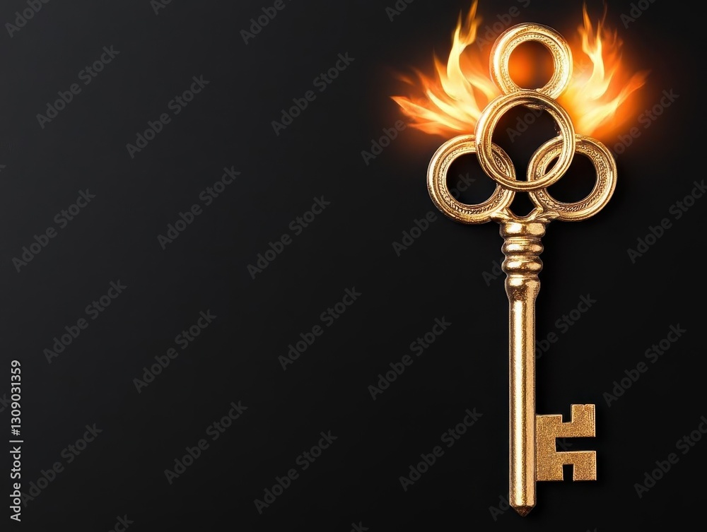 An ancient key with flames An ancient key with flames