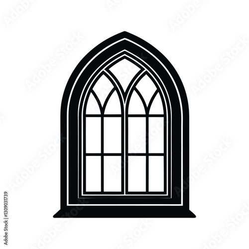 Islamic arched window design silhouette isolated on white background