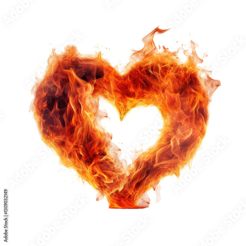 fire in heart shape on transparent background