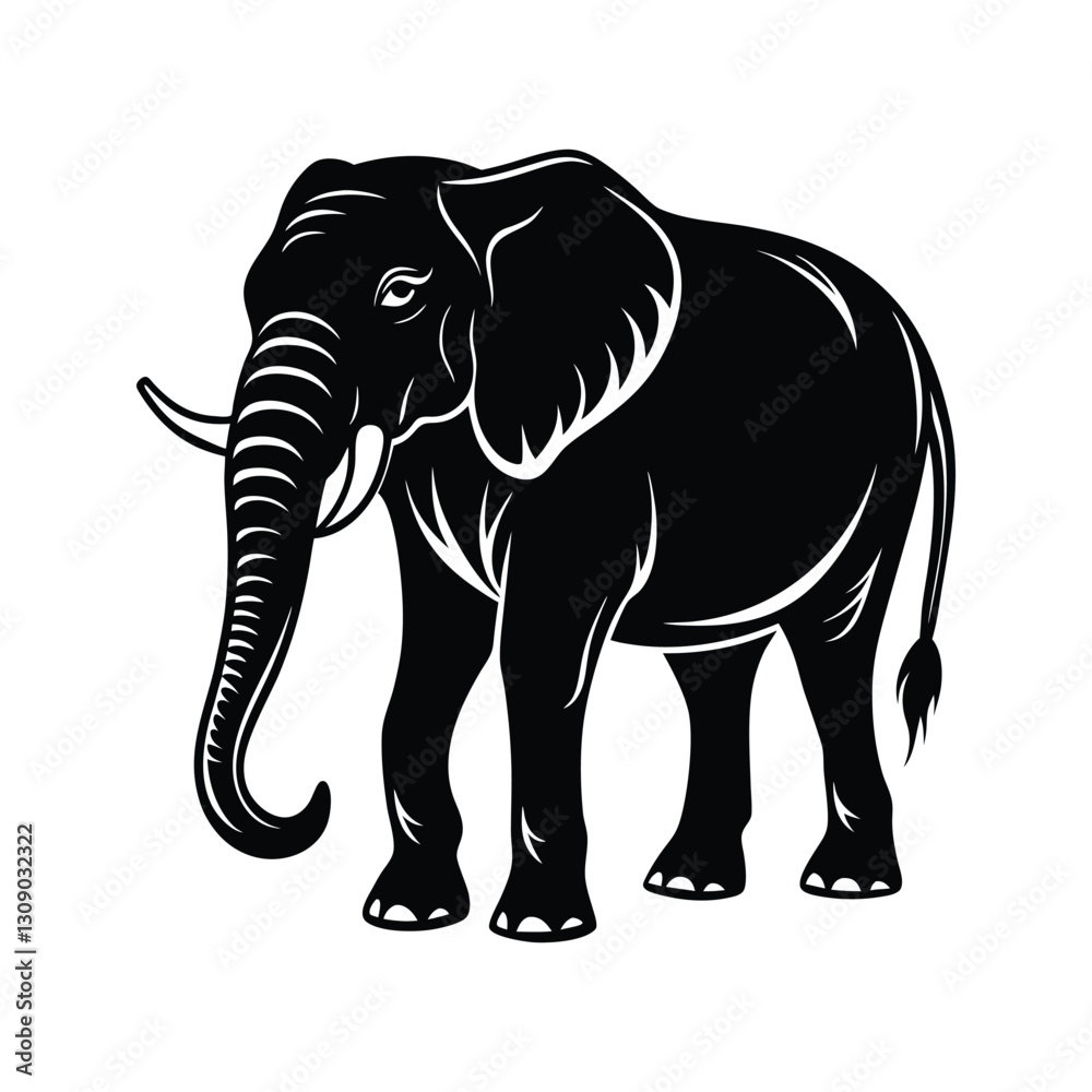 Fototapeta premium Majestic elephant illustration silhouette isolated on white background