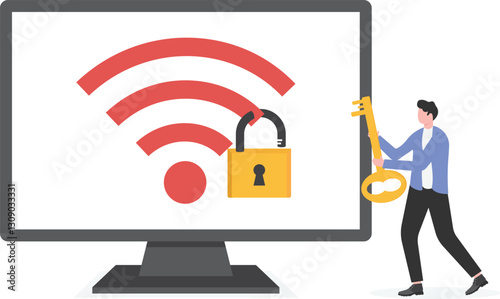 Blocked wi-fi hotspot, wi-fi bar, internet access password, work or home network, internet addiction, man shocked by password-protected internet,

