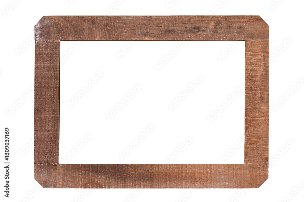 Vintage rustic wooden frame isolated on white or transparent background, cut out