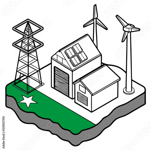Isometric Hydroelectric Power Plant – Renewable Energy Illustration
