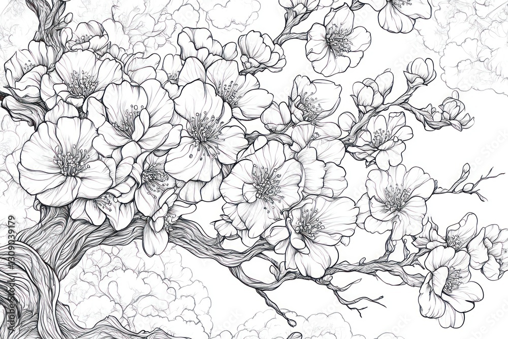 Fototapeta premium Blooming Branch in Cloudy Sky