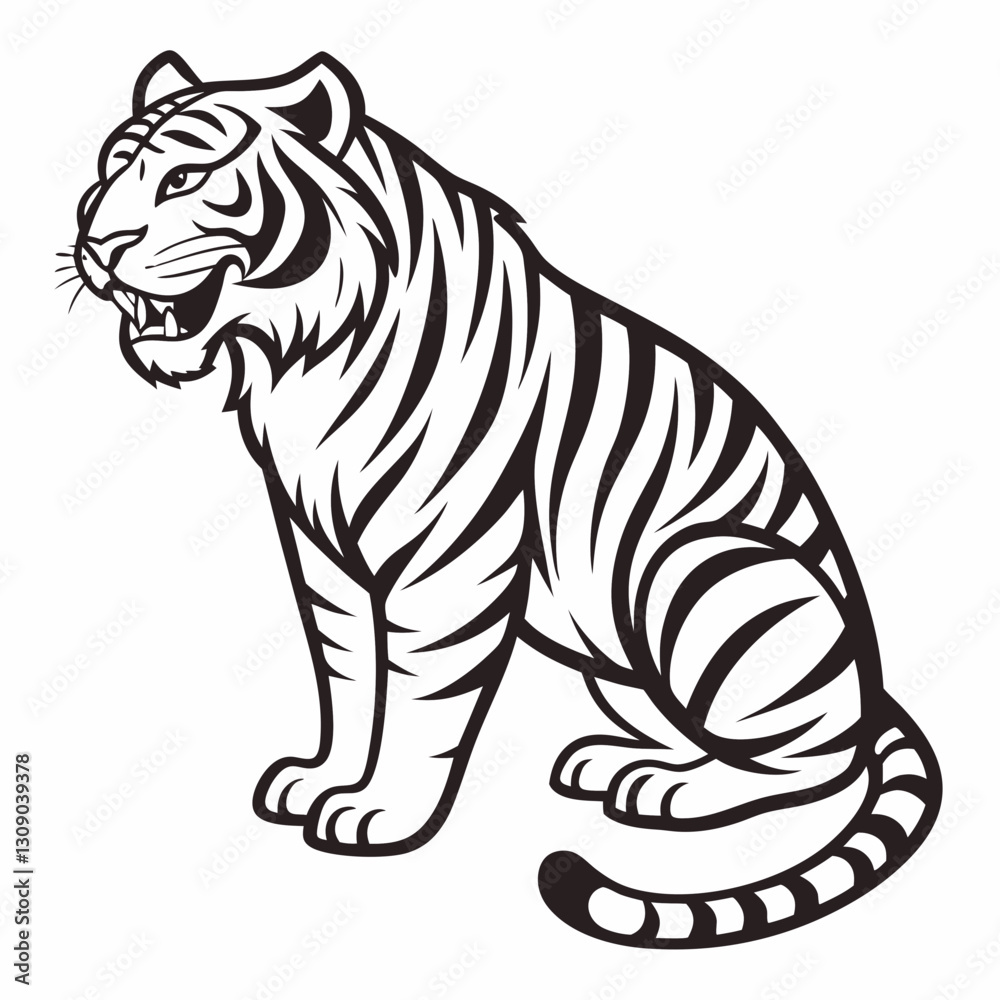 Fototapeta premium Vector illustration of a crouching tiger in dynamic pose, isolated on a white background.
