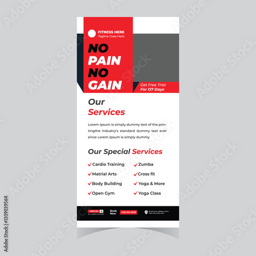Gym and fitness workout Fitness rack card dl flyer template bodybuilding sport athletic poster brochure banner elegant 
