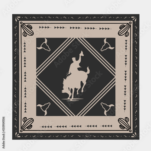 Bandana with Old West Element, Cactus, Cowboy, Bison Head, Perfect for Print, Apparel, etc