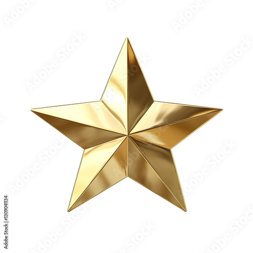 Shiny 3D Golden Star with Metallic Reflection Isolated on Transparent Background,Gold star isolated on transparent background,Gold stars 3d render, gold star png,realistic golden star isolated,Ai