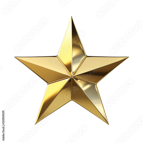 Shiny 3D Golden Star with Metallic Reflection Isolated on Transparent Background,Gold star isolated on transparent background,Gold stars 3d render, gold star png,realistic golden star isolated,Ai