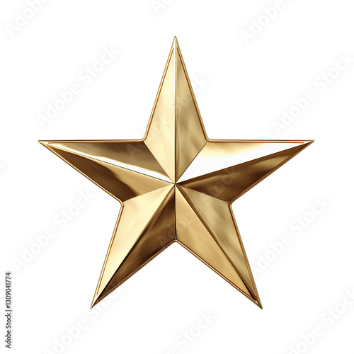 Shiny 3D Golden Star with Metallic Reflection Isolated on Transparent Background,Gold star isolated on transparent background,Gold stars 3d render, gold star png,realistic golden star isolated,Ai