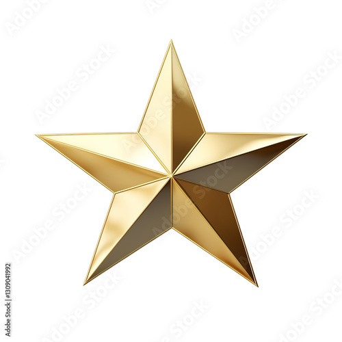 Shiny 3D Golden Star with Metallic Reflection Isolated on Transparent Background,Gold star isolated on transparent background,Gold stars 3d render, gold star png,realistic golden star isolated,Ai