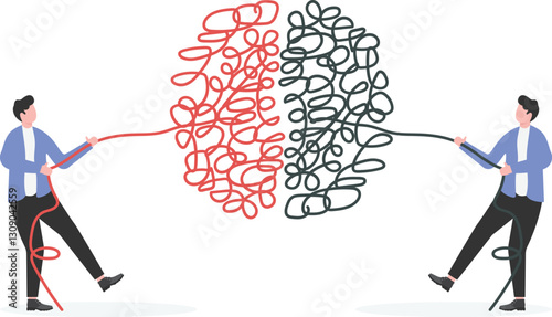 An illustration of two hands unravelling tangled string inside of the person's head

