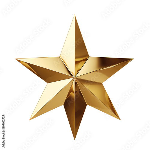 Shiny 3D Golden Star with Metallic Reflection Isolated on Transparent Background,Gold star isolated on transparent background,Gold stars 3d render, gold star png,realistic golden star isolated,Ai