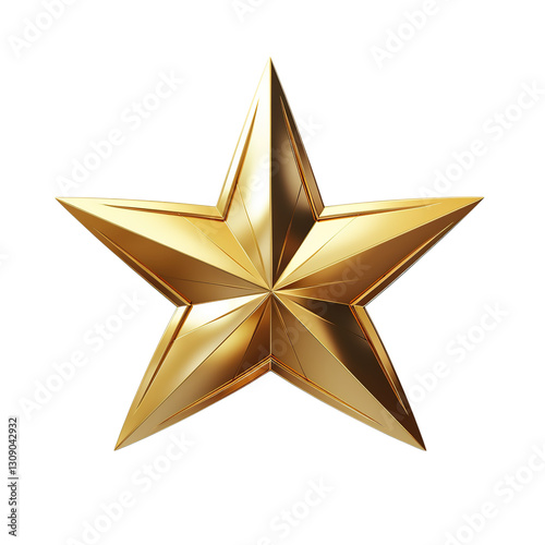 Shiny 3D Golden Star with Metallic Reflection Isolated on Transparent Background,Gold star isolated on transparent background,Gold stars 3d render, gold star png,realistic golden star isolated,Ai