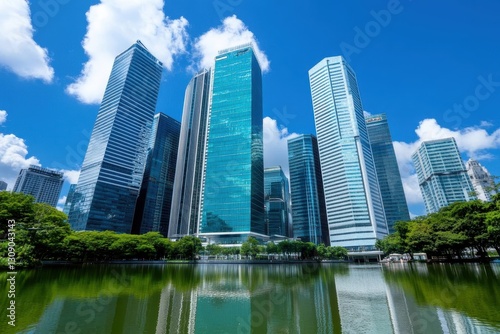 Reflective skyscrapers, business office buildings