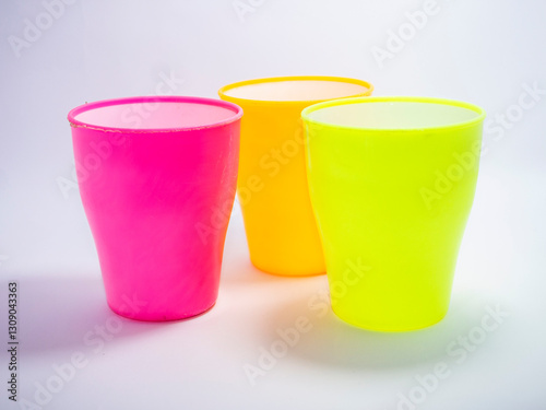 plastic drinking glass on white background