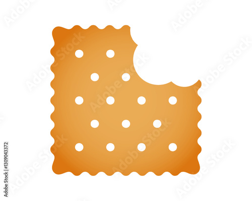 Bitten cracker. Sweet or salty biscuit cookie in square shape. Popular crunchy snack isolated on white background. Vector cartoon illustration.