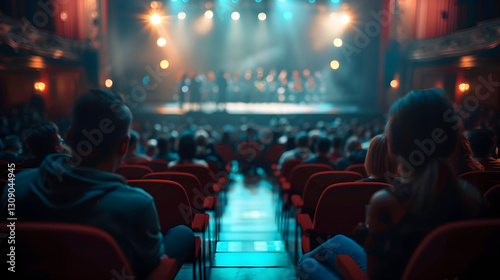 View from armchairs of a theater ready for a show 
