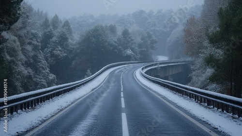 Snowy, Winding Road Through Winter Forest photo
