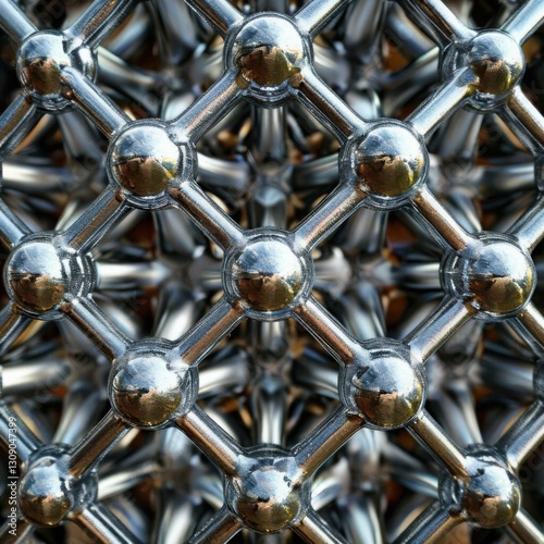 Detailed lattice structure of metallic nanocrystals with reflective surfaces. Generated AI photo