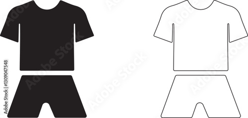 Flared sleeve t-shirt and shorts. Two-piece suit. Night set. Vector silhouette.