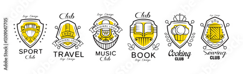 Hobby Club Logo Design Heraldic Shield Vector Set