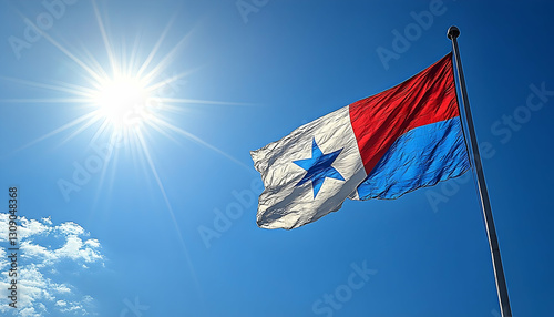 Panama's vibrant flag waving proudly beneath a radiant sunlit sky