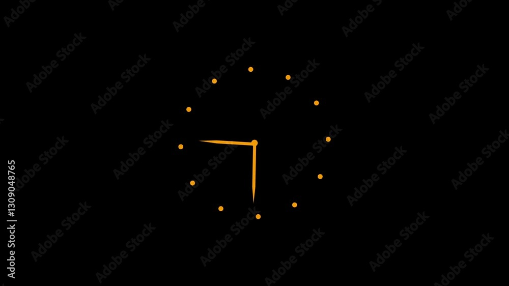 Red clock icon animation on black background,
