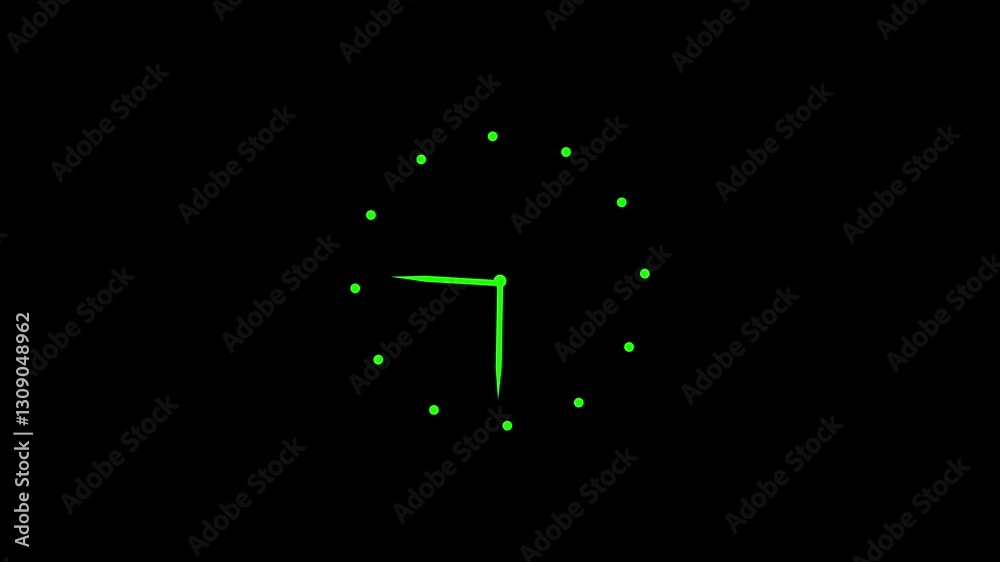 Red clock icon animation on black background,