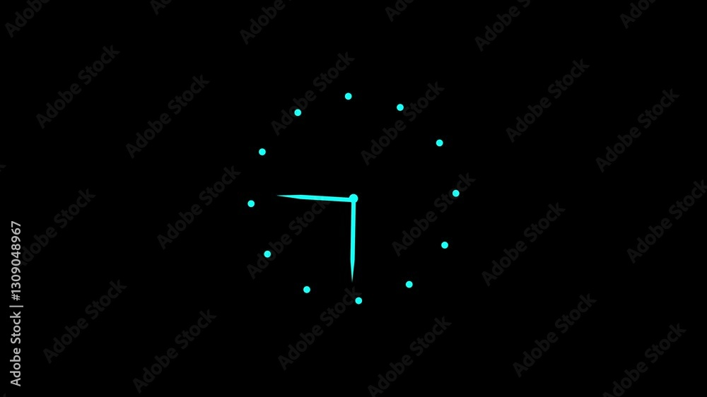 Red clock icon animation on black background,