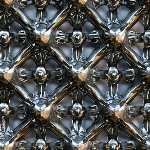 Detailed lattice structure of metallic nanocrystals with reflective surfaces. Generated AI photo