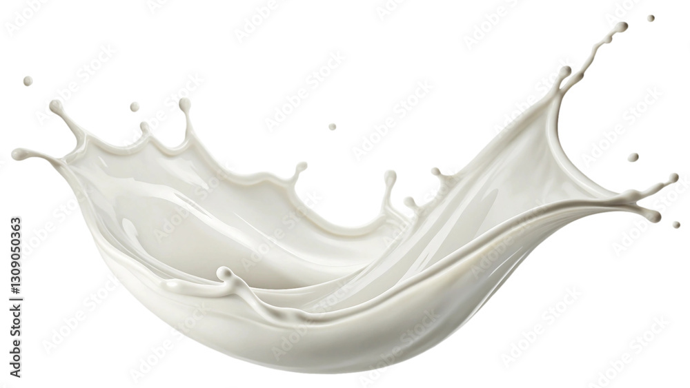 Single elongated splash of milk or cream gracefully suspended in mid-air isolated on white. Suitable for marketing or business purposes. PNG file Single elongated splash of milk or cream gracefully suspended in mid-air isolated on white. Suitable for marketing or business purposes. PNG file