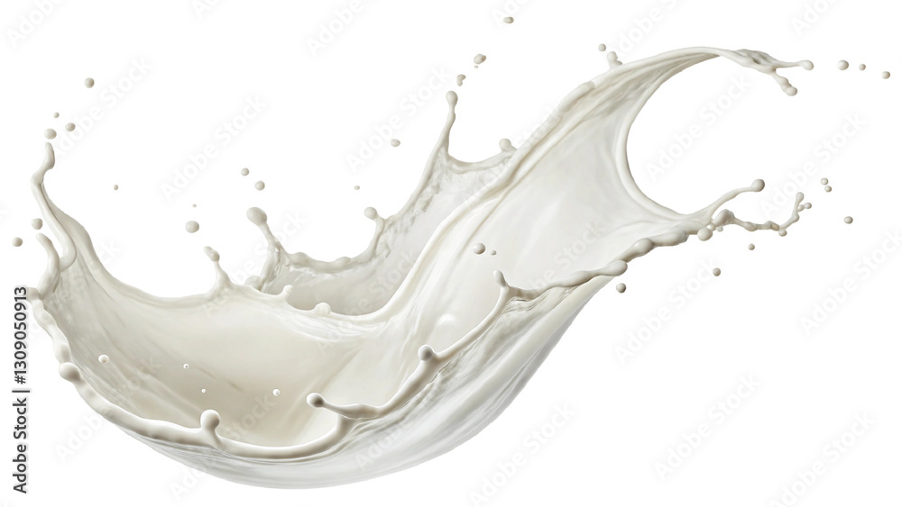 Single elongated splash of milk or cream gracefully suspended in mid-air isolated on white. Suitable for marketing or business purposes. PNG file Single elongated splash of milk or cream gracefully suspended in mid-air isolated on white. Suitable for marketing or business purposes. PNG file